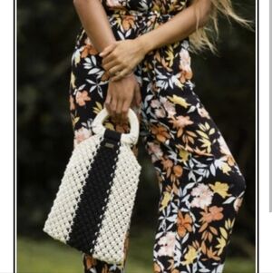 ROXY Crochet Beachy Bag In Cream And Black